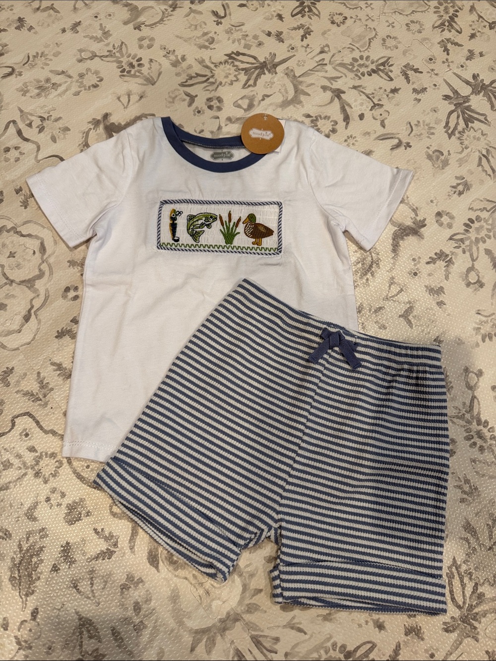 Mud Pie Toddler Boy's Fishing Smocked Short Set